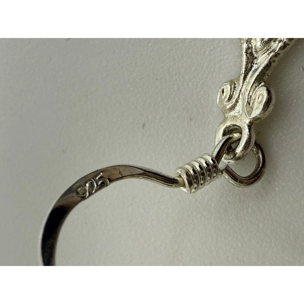 Victorian, Antique Style Filigree 925 Sterling Silver Dangle Earrings Signed‎